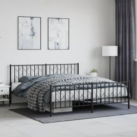 Metal Bed Frame with Headboard and Footboard Black 183x213 cm