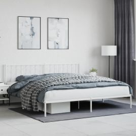 Metal Bed Frame with Headboard White 200x200 cm