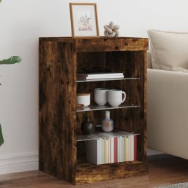 Sideboard with LED Lights Smoked Oak 41x37x67 cm