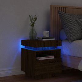 Bedside Table - MERRITT Nightstand Brown Oak 40cm