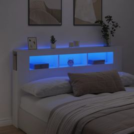 LED Headboard White 180x18.5x103.5cm Engineered Wood