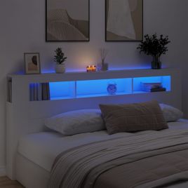 LED Headboard White 220x18.5x103.5cm Engineered Wood