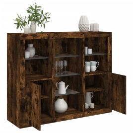 Sideboards with LED Lights 3 pcs Smoked Oak Engineered Wood