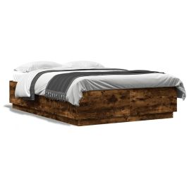 Bed Frame with LED Lights Smoked Oak 120x200 cm Engineered Wood