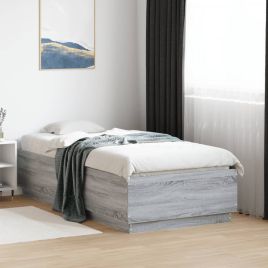 Bedframe with LED Grey Sonoma 90x190cm Single