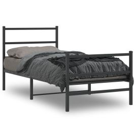 Metal Bed Frame with Headboard and FootboardÂ Black 90x190 cm Single