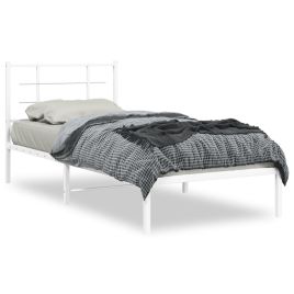 Metal Bed Frame with Headboard White 90x200 cm