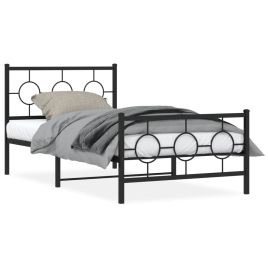 Metal Bed Frame with Headboard and Footboard Black 100x200 cm