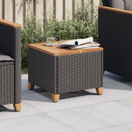 Garden Table Black 45x45x37 cm Poly Rattan Acacia Wood
