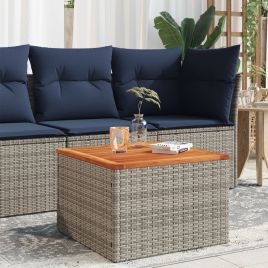 Garden Table Grey 55x55x37 cm Poly Rattan and Acacia Wood