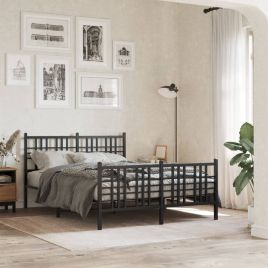 Metal Bedframe with Footboard Black 137x190cm
