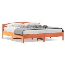 Bed Frame with Headboard Wax Brown 200x200 cm Solid Wood Pine