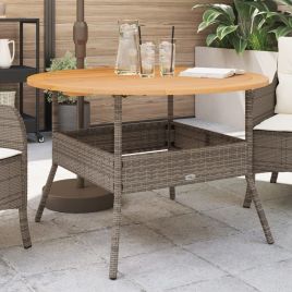 Garden Table with Acacia Wood Top Grey 110x71 cm Poly Rattan
