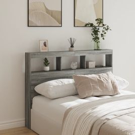Headboard Cabinet with LED Grey Sonoma 140x17x102 cm