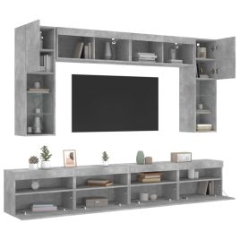 8 Piece TV Wall Cabinet Set with LED Lights Concrete Grey