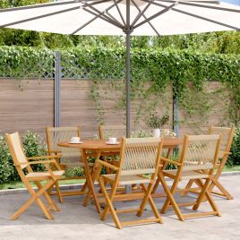 Folding Garden Chairs 6 pcs Beige Solid Wood Acacia