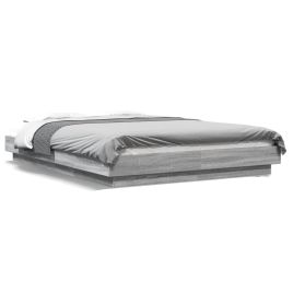Bedframe with LED Lights Grey Sonoma 140x190cm