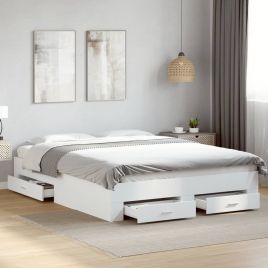 Bedframe with Drawers White 150x200cm King Size