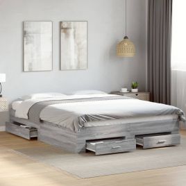 Bedframe with Drawers Grey Sonoma 140x200cm
