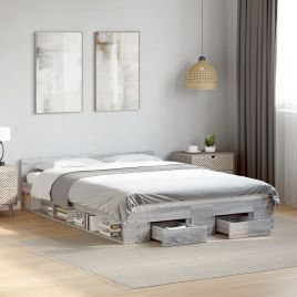 Bedframe with Drawers Grey Sonoma 140x200cm
