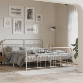 Metal Bedframe with Footboard White 183x213cm