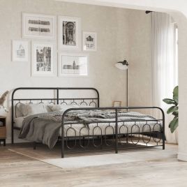 Metal Bedframe with Footboard Black 193x203cm