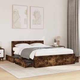 Bedframe with Headboard Smoked Oak 120x200cm