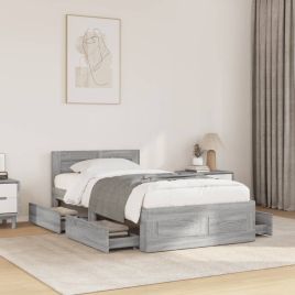 Bedframe with Headboard Concrete Grey 75x190cm Small Single