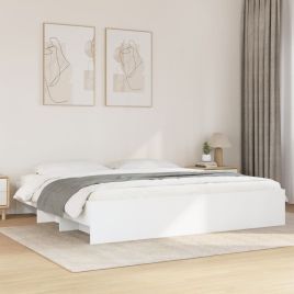 Bedframe White 200x200cm Engineered Wood