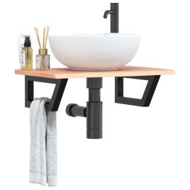 Basin Shelf Wall Mounted Steel and Solid Wood Oak