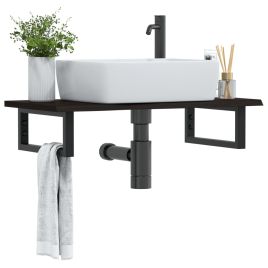 Basin Shelf Wall Mounted Steel and Solid Wood Oak