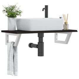 Basin Shelf Wall Mounted Steel and Solid Wood Oak