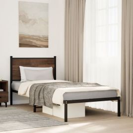 Metal Bedframe Brown Oak 90x190cm Single