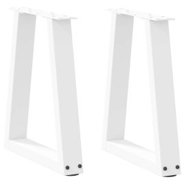 Dining Table Legs V-Shape 2 pcs White 28x(42-43.3) cm Steel