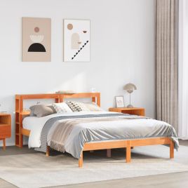 Bedframe with Headboard Wax Brown 140x200cm
