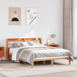 Bedframe with Headboard Wax Brown 150x200cm King Size