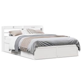 Bedframe with Headboard White 140x190cm Solid Wood Pine