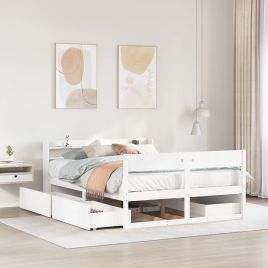 Bedframe White 135x190cm Double Solid Wood Pine