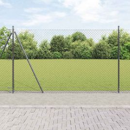 Chain Link Fence with 7 Flanged Posts 1.6x10 m Galvanised Steel