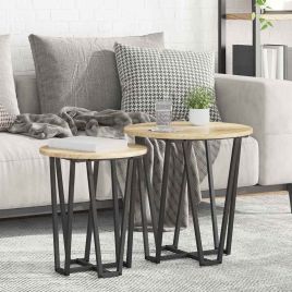 Side Table Set of 2 - Sonoma Oak Engineered Wood and Metal