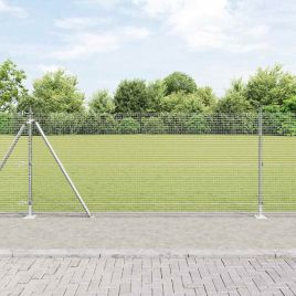 Welded Wire Fence with 13 Flanged Posts 1x100 m Galvanised Steel