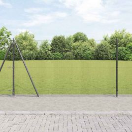 Welded Wire Fence with 13 Flanged Posts Grey 1.2x50 m Steel