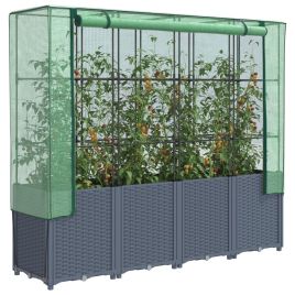 Raised Bed with Greenhouse Cover Rattan Look 160x40x153 cm
