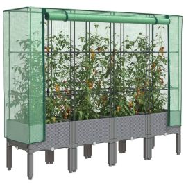 LIPARK Raised Bed with Greenhouse Cover Look 160x40x140 cm Rattan