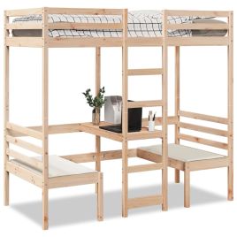 Loft Bedframe with Desk and Chairs 90x190cm Solid Wood Pine