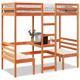 Loft Bedframe with Desk and Chairs Wax Brown 90x190cm Solid Wood Pine