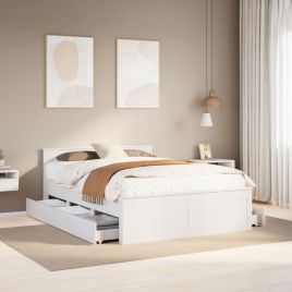 Bedframe with Headboard White 150x200cm King Size Solid Wood Pine