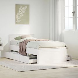 Bedframe with Headboard White 90x200cm Solid Wood Pine