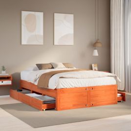 Bedframe with Drawers Wax Brown 140x200cm Solid Wood Pine