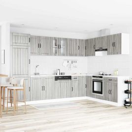 Lucca Kitchen Cabinet with Double Basins - Grey Sonoma Engineered Wood
